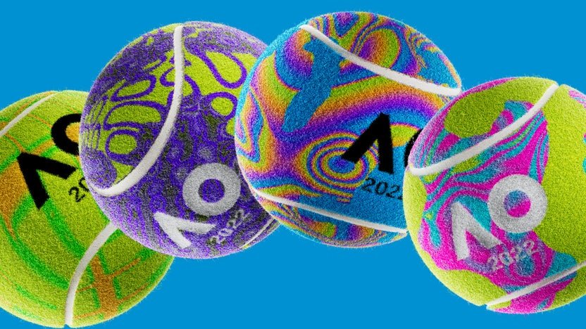 - Crypto and Coin Australian Open Metaverse banner with multicolor tennis balls 2022