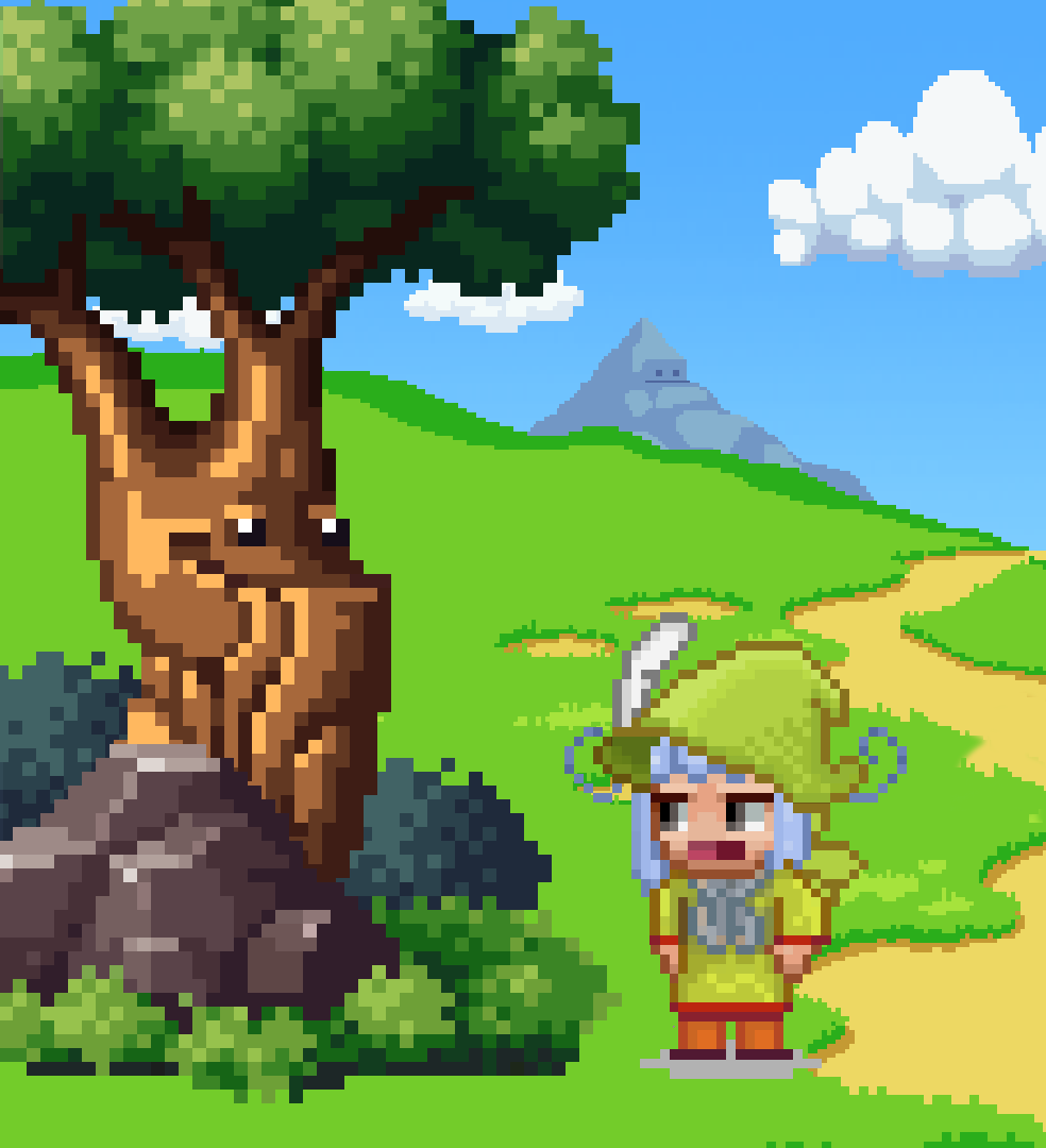 - Crypto and Coin pixel character and a tree