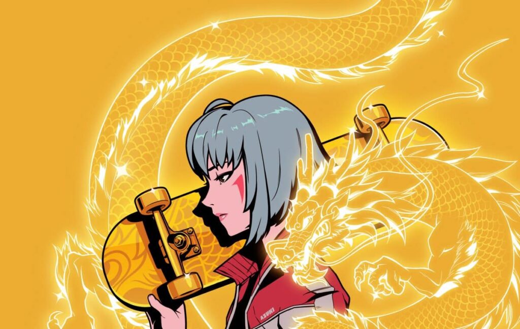 Azuki Golden Skateboard NFT held by anime character